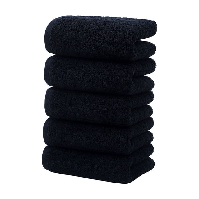 Paquete de 5 toallas 100 % algodón, muy absorbentes, de secado rápido, ideales para salón de belleza, manos, gimnasio, baño, spa y cuidado capilar en casa (negro)