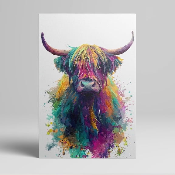 1pcs Colorful Highland Cow Canvas Wall Art