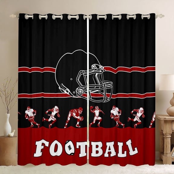 jejeloiu Boys Ball Game Black Out Curtains,American Rugby Sport Curtains Pack of 2 (42x63 Each),Black Football Helmet Bedroom Curtains For Boys Kids,Microfiber Bedroom Decor