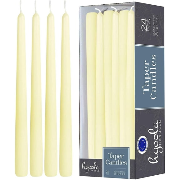 Hyoola 10" Ivory Dripless European Made Taper Candles, Unscented Paraffin Wax with Cotton Wicks, 24-Pack