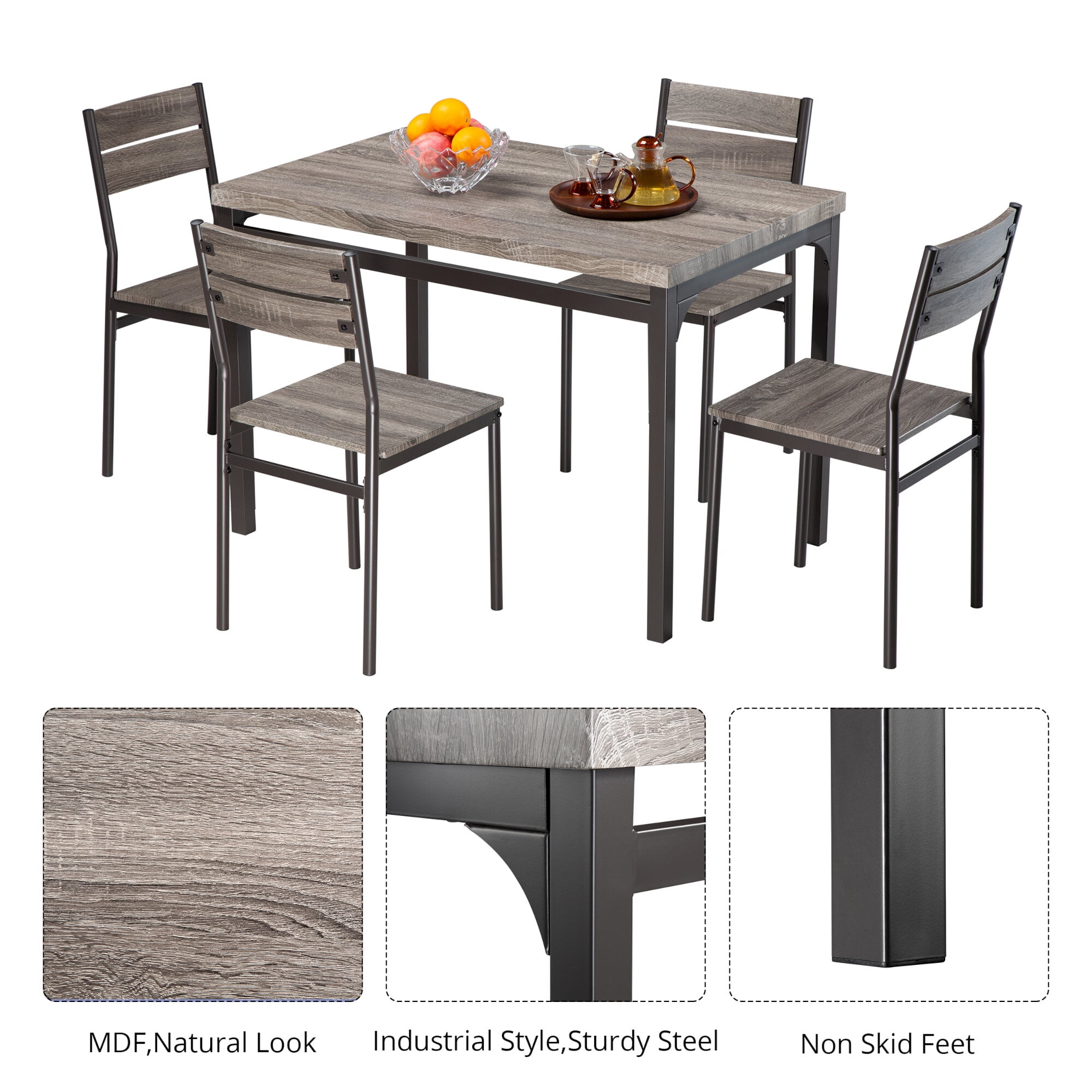 Zenvida 5 piece dining set rustic grey deals