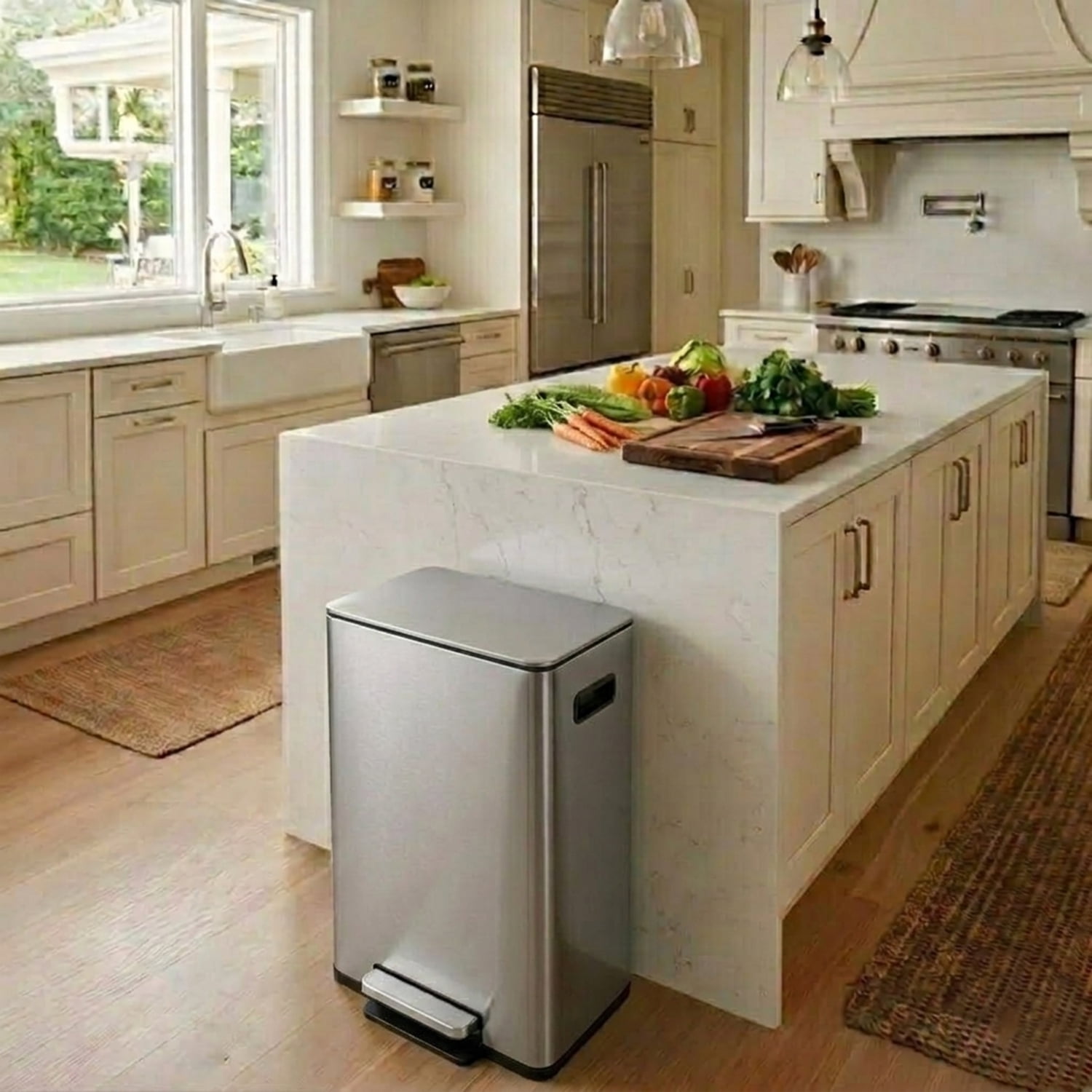 Simpli-Magic Kitchen Trash Can, 13.2 Gallon Stainless Steel Soft Close Step Garbage Bin with Infinity Edge Lid, Silver