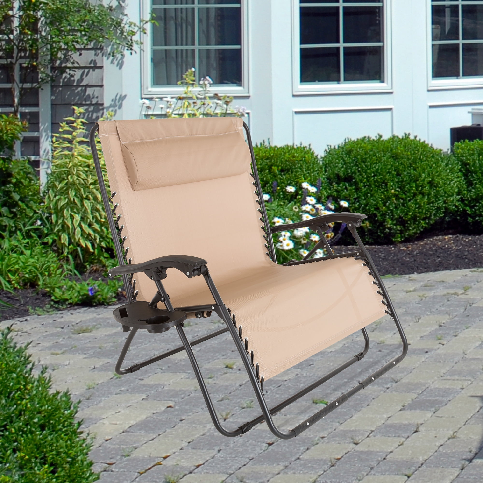 Zero Gravity Loveseat with Pillow and Cup Holder Beige by Pure Garden