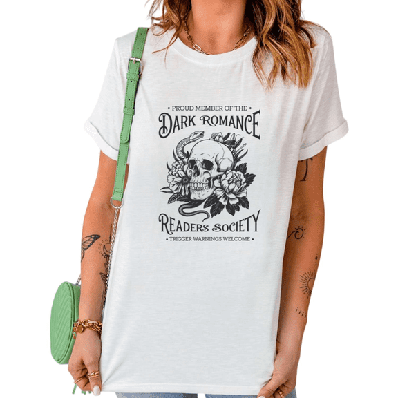 White Dark Romance Readers Society Skull Snake Floral Graphic Tees Print Tshirt Shirts Book Lover Gothic Casual Tops S-5XL