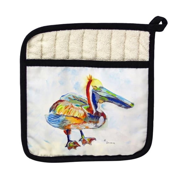 Betsy Drake PT983A Heathcliff Pelican on White Pot Holder