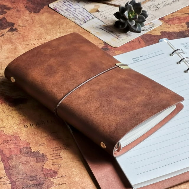 Cuaderno de notas vintage A6, bloc de notas de cuero suave, libro de hojas sueltas, diario de cuero sintético, libro de contabilidad manual en blanco de papel Kraft