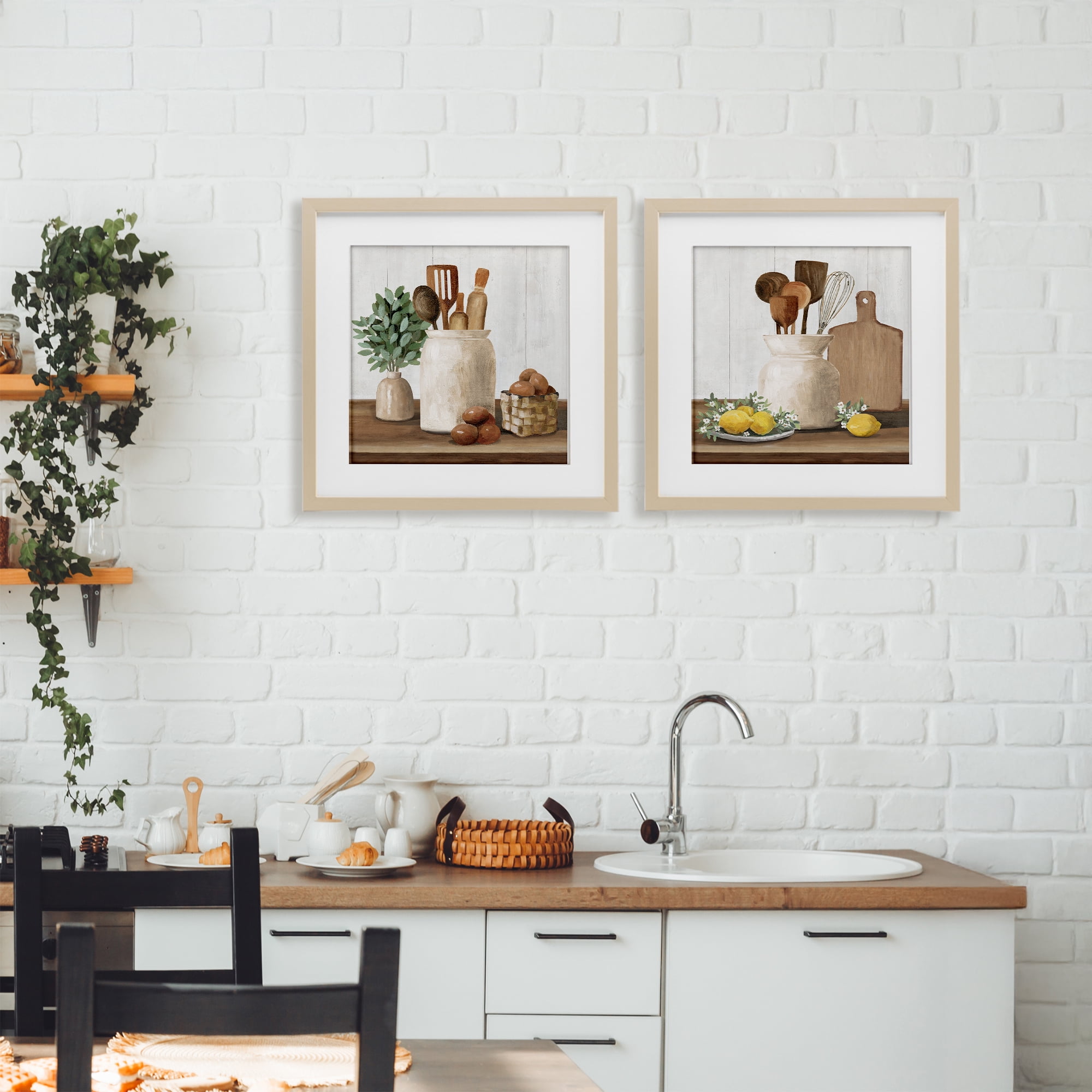 Stupell Industries Country Kitchen Setup 2 Piece Birch Framed Print Under Glass Set, design by White Ladder