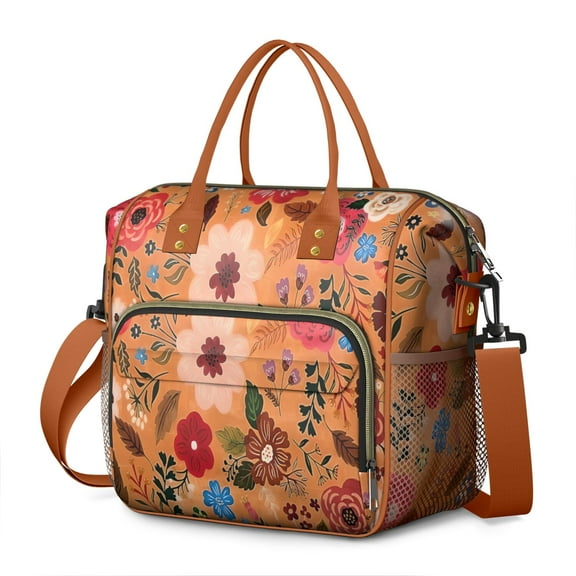 Pioneer Flower Floral Print Pattern Womens Lunch Box for Work,Insulated Large Lunch Bag for Tween and Teen,Loncheras Para Mujer,Leakproof Adult Lunch Bag for Work,Beach,Travel,Picnic,Camping