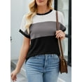 thumbnail image 3 of Womens Color Block T Shirts Tops Fashion Short Sleeve Crewneck Knitted Spring Summer Casual Loose Fit, 3 of 5