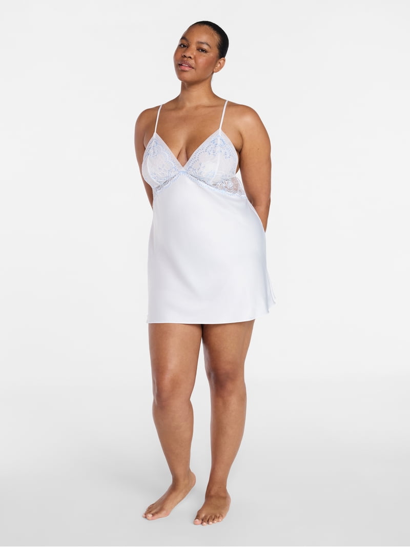 Joyspun Women's Bridal Lace Trim Satin Chemise, Sizes XS-3X