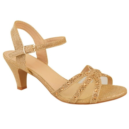 

Fashion Thirsty Womens Ladies Low Heel Open Toe Strappy Sparkly Detail Dress Sandals