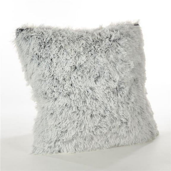 SARO  18 in. Square Juneau Two-tone Faux Fur Pillow with Down Filled  White