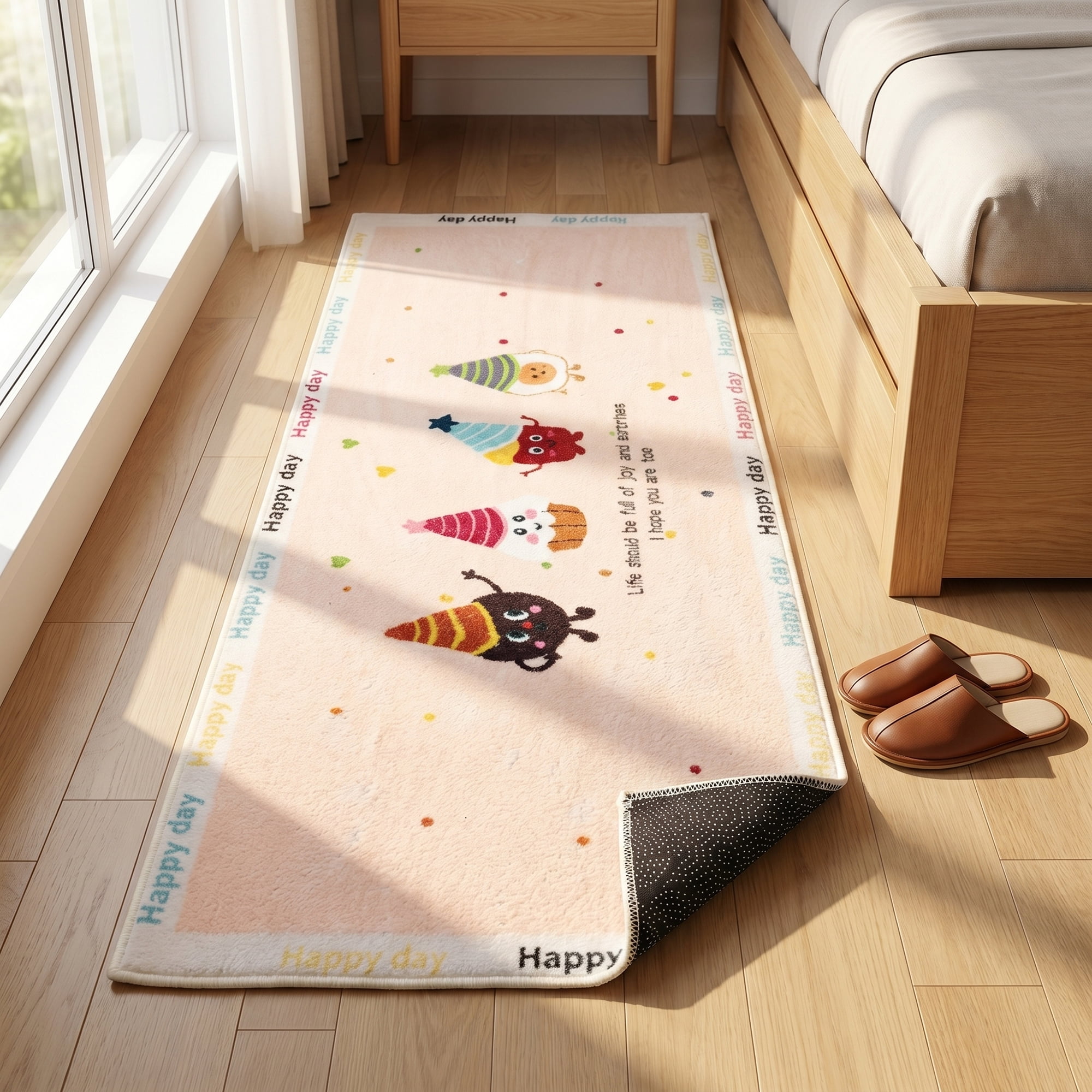 Unique Bargains Shaggy Area Rug Faux Fur Non-Slip Long Rug 47" x 16" Beige White Square