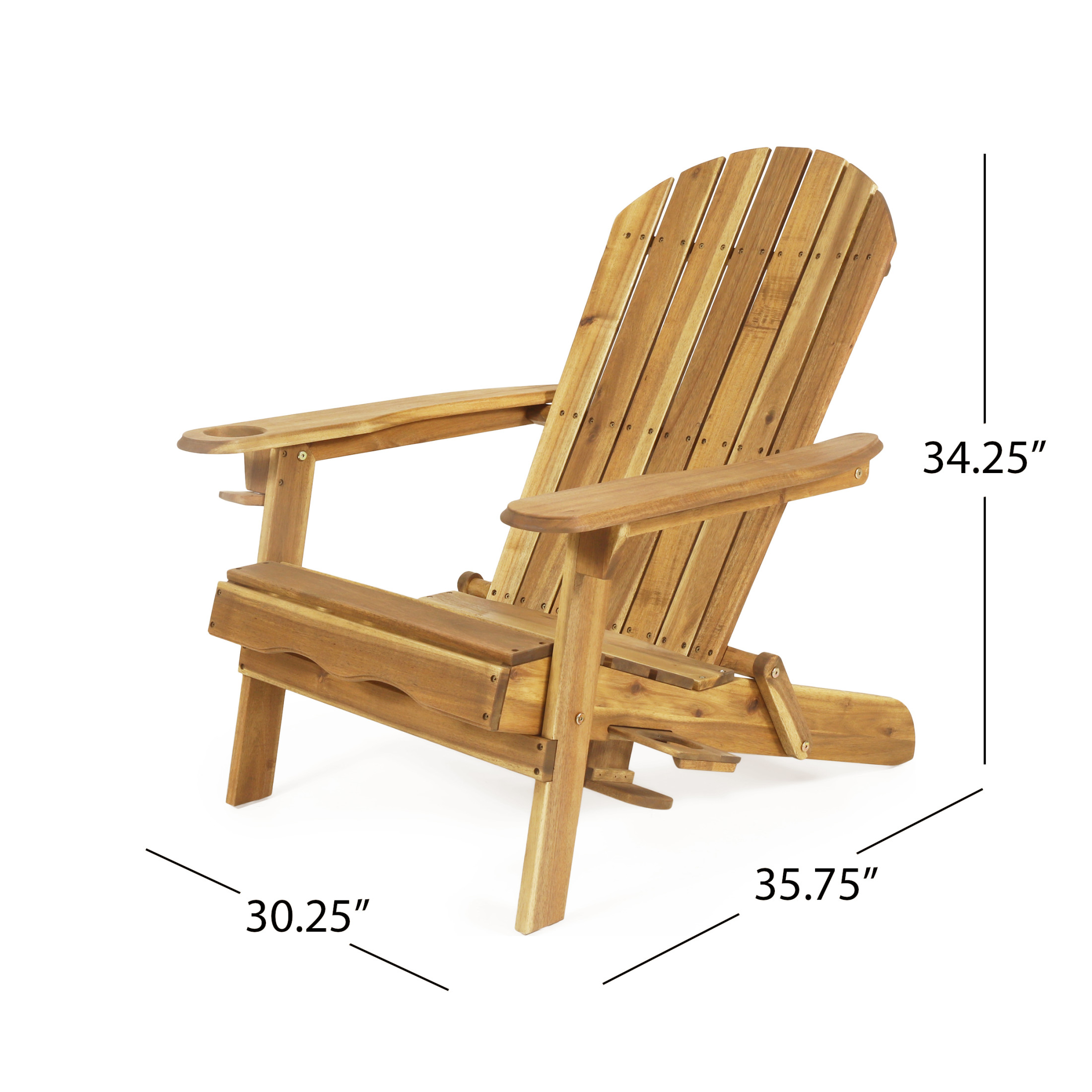 Christopher Knight Home Wood Outdoor Adirondack Chair, Folding Patio Lounge Chair with Cup Holders, Teak, Set of 2