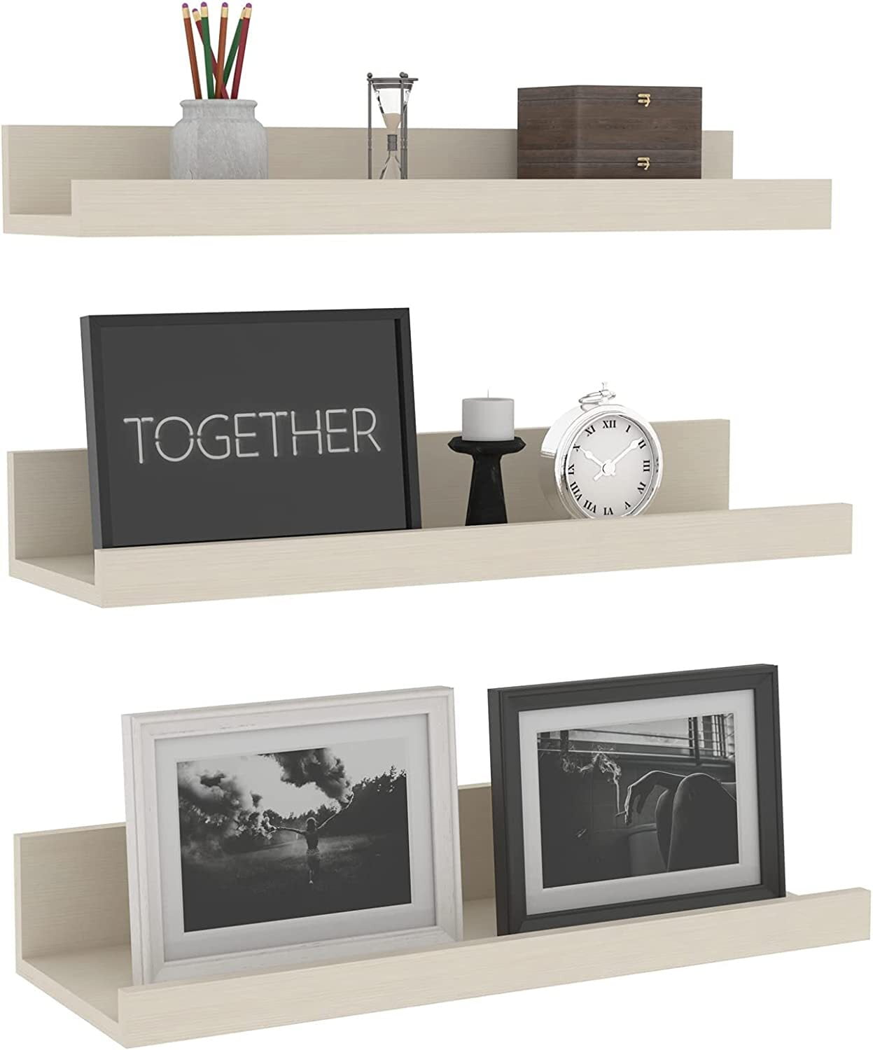 16 Inch Floating Shelves Wall Mounted, Creamy White Beige WoodGrain