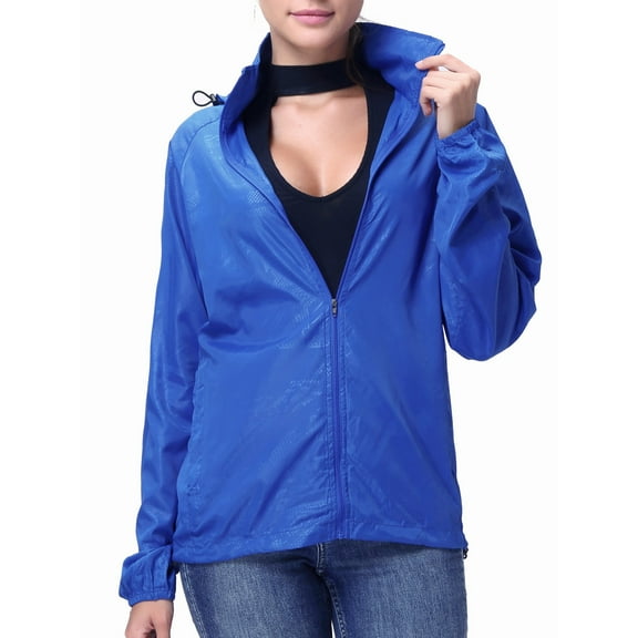 Women's Raincoat with Hood Outdoor Lightweight Windbreaker Rain Jacket Waterproofer, Blue, S