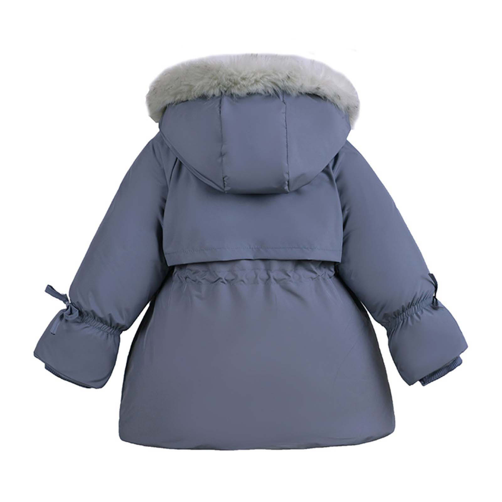 Children's Cotton Coat Girls Winter Slim Fit Warm Coats Puffer Coat Solid Color Thickened Hooded Fashion Casual Windproof Jacket Faux Fur Hood Parka Pocket Overcoat - image 5 of 8