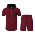 thumbnail image 6 of Stamzod Plus Size Tracksuit Men 2 Piece Fashion Patchwork Summer Short Sleeve Hoodie and Shorts Set Loungewear Casual Loose Athletic Short Sets for Men Wine XXXL, 6 of 7