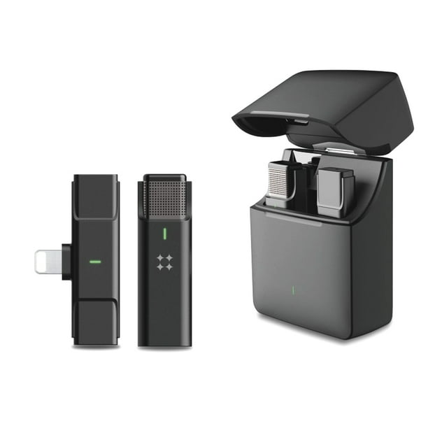 Seitruly Micrófono inalámbrico para teléfono móvil, recargable, automático, Audio, cuello de baja latencia, micrófono con Clip con estuche de carga, Cables de audio/vídeo Tipo 2