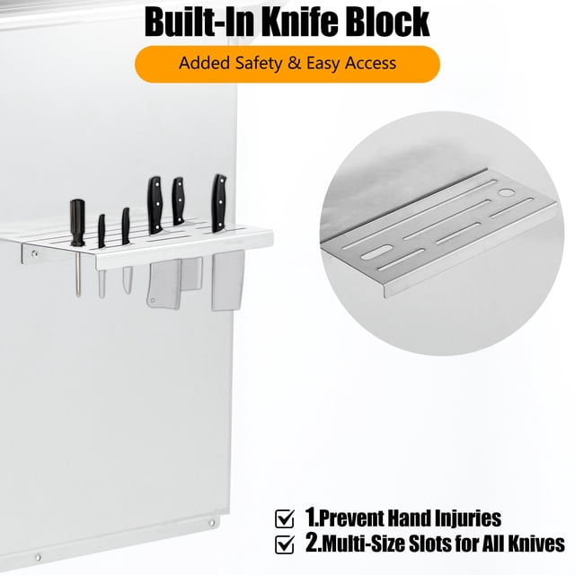 EDTara Commercial Stainless Steel Range Backsplash, Back Panel With Storage Shelf, Knife Rack, and Pre-Drilled Holes
