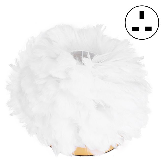 Lámpara de mesa de plumas blancas, luz nocturna LED para mesita de noche, lámpara de escritorio E27, decoración de dormitorio, enchufe británico 110-240V
