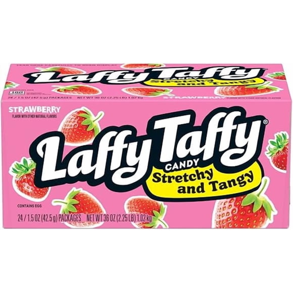 Laffy Taffy Strawberry Candy 1.5 oz 24 Pack – Chewy Strawberry Flavored Taffy Bars Bulk Box 2 PACK