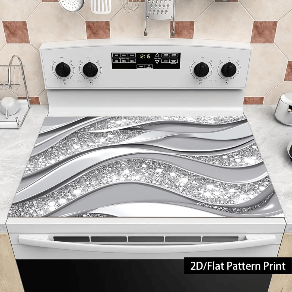 1 piece, stove panel and cooktop panel protection pad, 2D flat wave art pattern kitchen decorative countertop pad, suitable for stoves, washing machines, dryers, coffee machines, multi-functional kit