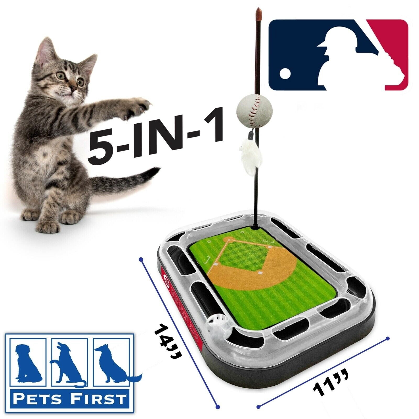 MLB Cincinnati Reds CAT Scratcher Mat Toy with Catnip Plush & Feather Cat Toy 5-in-1 Kitty Toy