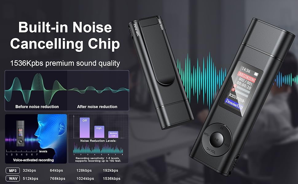 MUSICOZY Digital Voice Recorder 64GB USB Voice Activated Audio Recorder Small and Portable Voice Recorders with Playback Digital Voice Recorder for Meetings/Interviews/Classroom,Support to 256GB