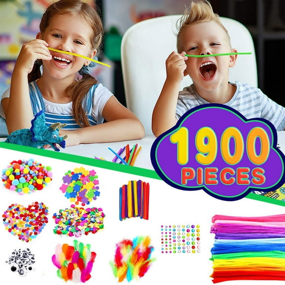 SSZMDLB under $5 Kids craft kit, Kids Craft Kit, DIY Arts and Crafts Supplies Set with Pompoms Pipe Cleaners Feathers, Activity Gift Toy for Children Age 4-8