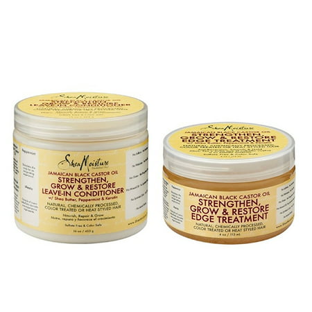 Shea Moisture Jamaican Black Castor Oil Combination Pack – Strengthen, Grow & Restore 16 oz. Leave-In Conditioner  & 4 oz. Edge (Best Product To Grow Edges Back)