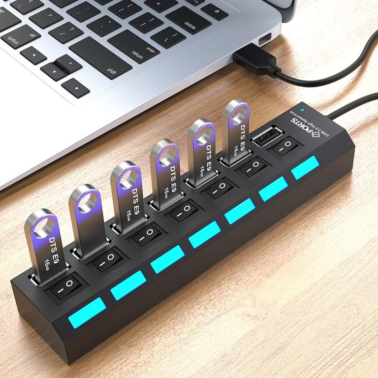  USB Hub, 7 Port USB 2.0 Hub LED Portable High-Speed Compatible  for iMac Pro, MacBook Air, Mac Mini/Pro, Surface Pro, PC and Laptop :  Electronics