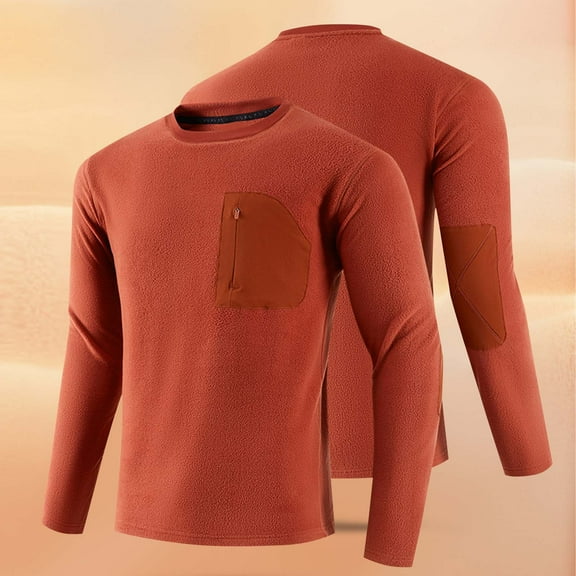 Mens Long Sleeve Shirt for Winter Autumn Fleece Lined Thermal Pullover Tops Performance Fishing Tee with Zip Pocket