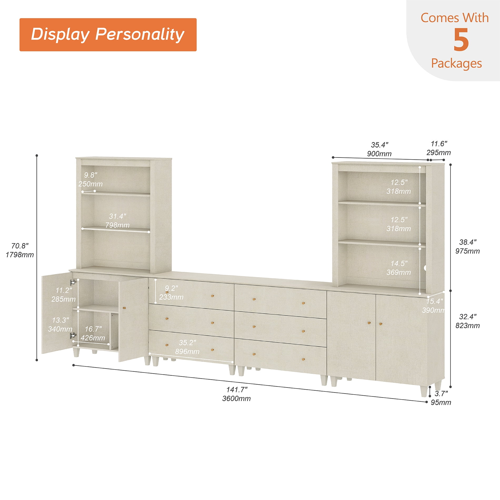 WAMPAT Entertainment Center and Side Table Set of 3, Modern Wooden TV Stand for 75" TV with Drawers and Cabinets, 2 Charging End Tables for Living Room