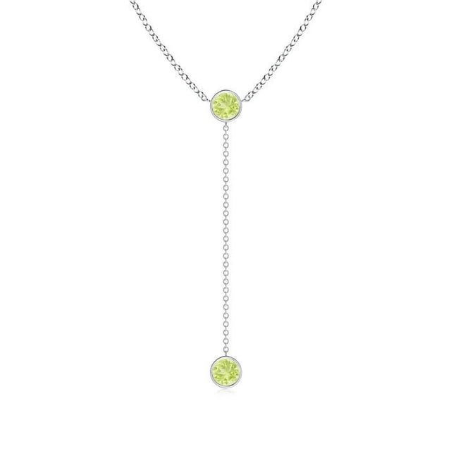 Angara Collier Péridot Naturel - Collier Style Lariat Péridot Rond 1.1 ct en Or Blanc 14K pour Femmes