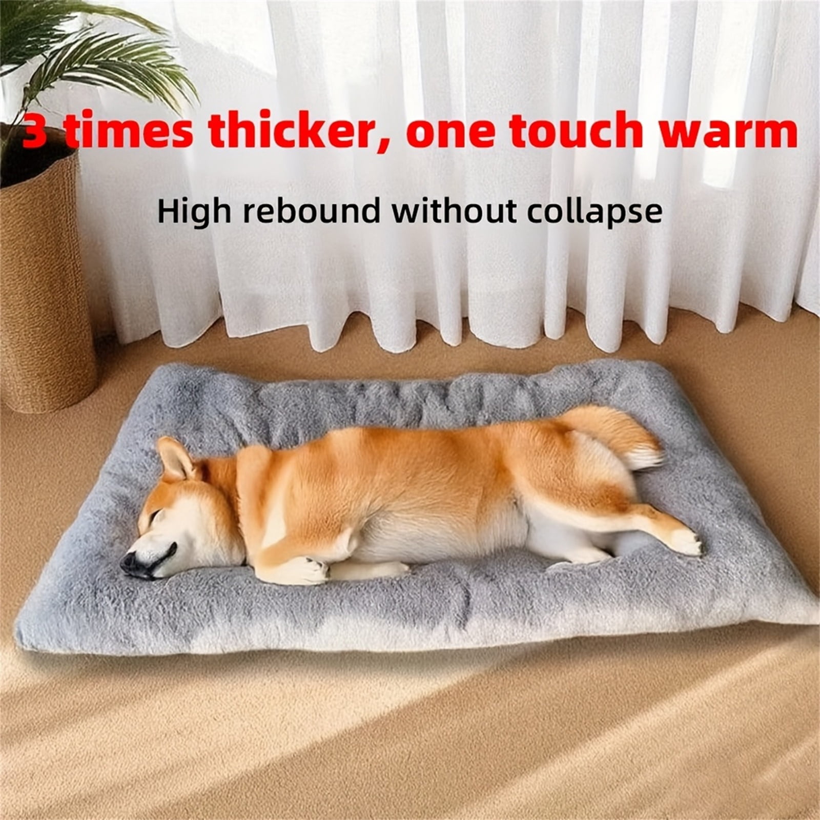 Dog Bed Large, Warm Dog Bed for Winter, 24X47 In, Plush Dog Bed, Dog Mat Bed, Crate Fitting, Pet Mat, Gray, 1 Pc, Insulated Sleeping Pad