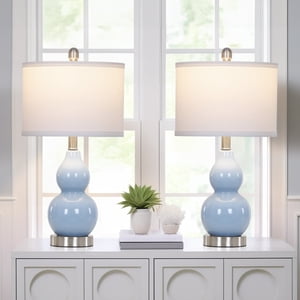 Cinkeda Ceramic Table Lamps 22 Inch, Set of 2, Light Blue