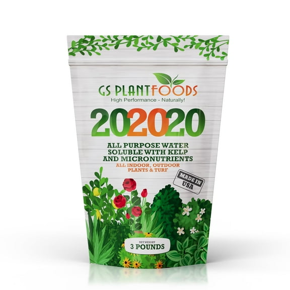 20-20-20 Plant Fertilizer - All Purpose Water Soluble Plant Food with Kelp & Micronutrients (3 Pounds) - Liquid Fertilizer Suitable for Turf, Indoor & Outdoor Plants