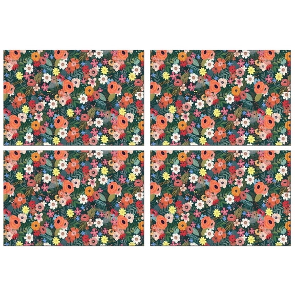 Pioneer Flower Floral Print Pattern Summer Placemats Table Placemats Set Of 4-Linen Kitchen Washable Placemats Table Mats 12x18 Inch Non-Slip Heat Resistant