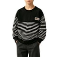 thumbnail image 5 of Tsivenald Boys Striped Sweatshirt Crewneck Long Sleeve Pullover Soft Casual Sweater for Toddler Boys 1-12 Years, Black, 5 of 7