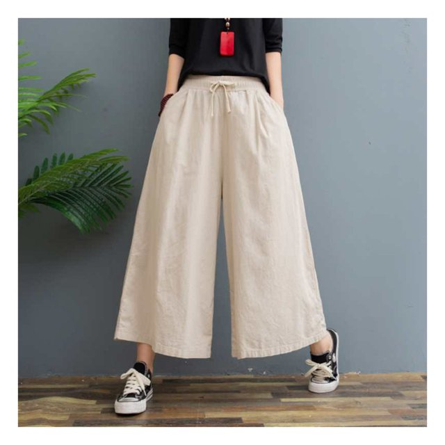 Women's Ramie Trousers Loose Comfortable Lightweight Pant for Summer Spring