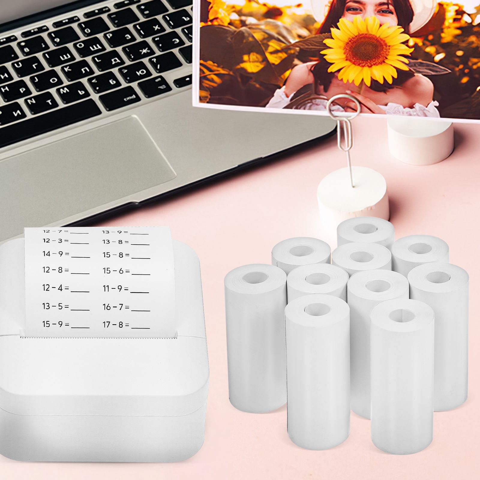 OULII Printer Sticker Paper Rolls White Thermal Printing Paper with Strong Adhesive and Durability