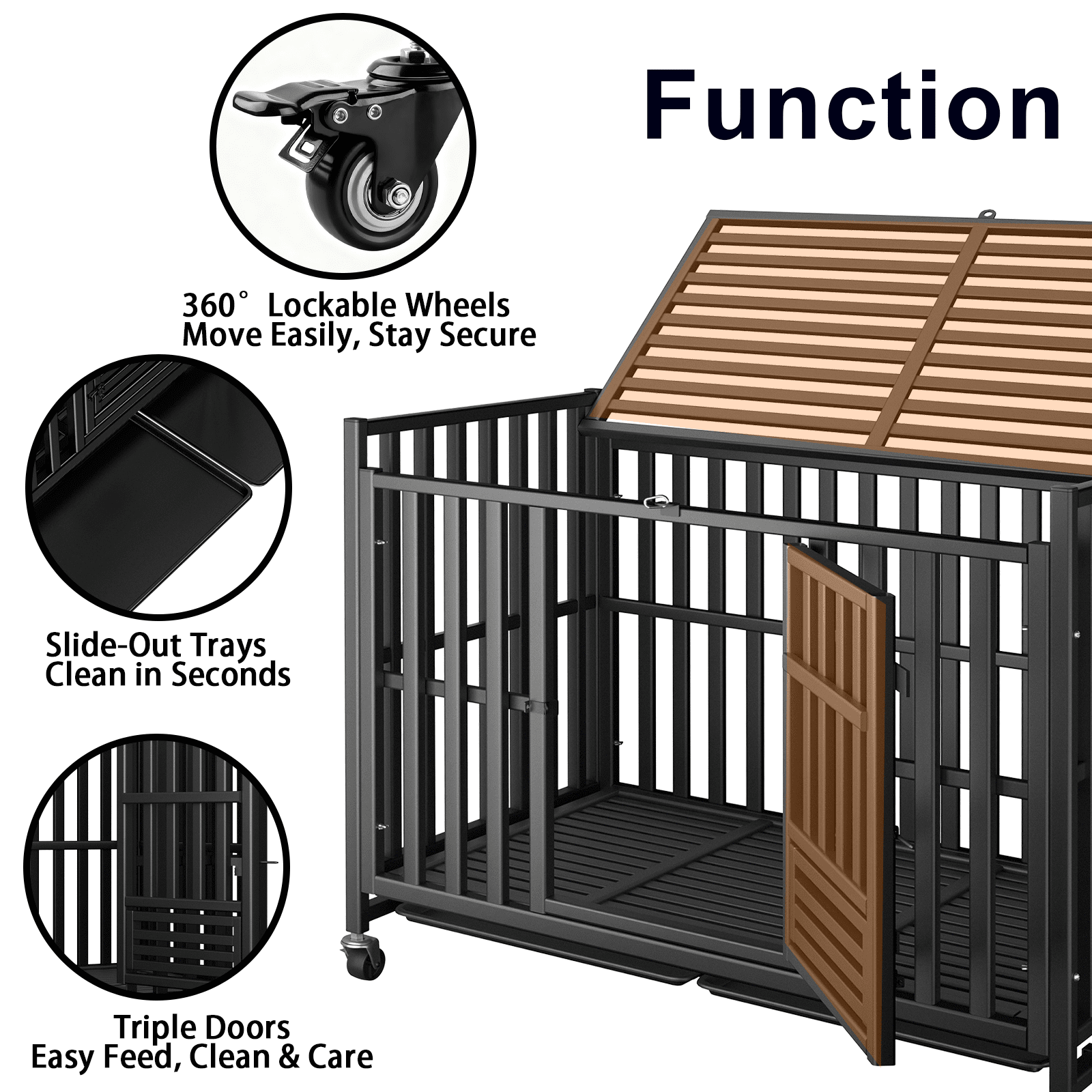 Indestructible Heavy Duty Dog Crate for Dogs, Escape-Proof Metal Kennel with Lockable Wheels & Removable Tray, Reinforced Steel Frame, Easy to Clean
