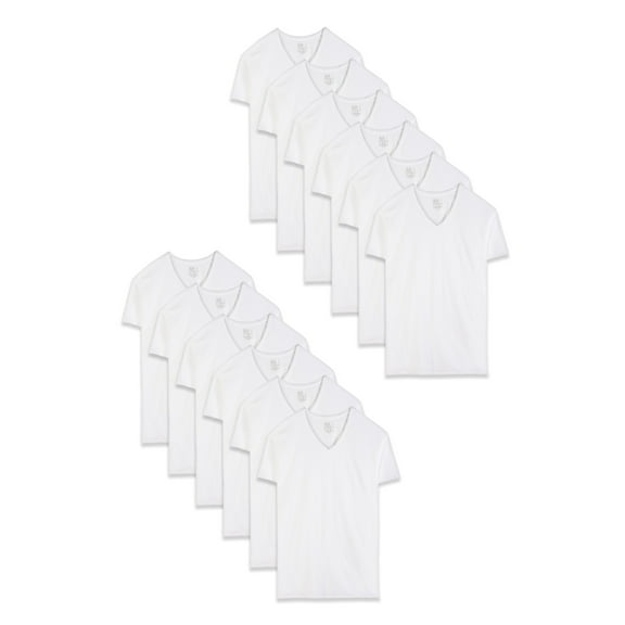 Fruit of the Loom Men's Short Sleeve White V-Neck T-Shirts, 12 Pack