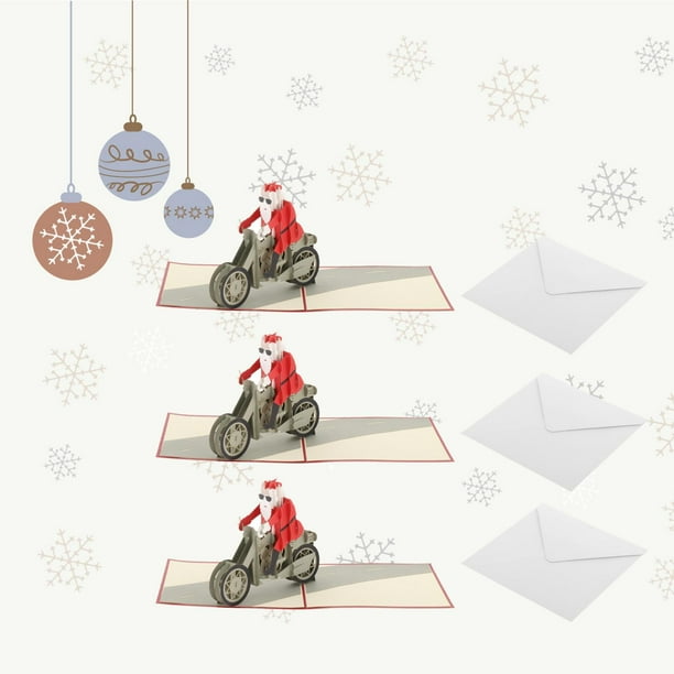 Paquete de 3 Tarjetas de Felicitación Macarena de Papel de Amor Tarjetas de Felicitación 3D para Navidad Motocicleta