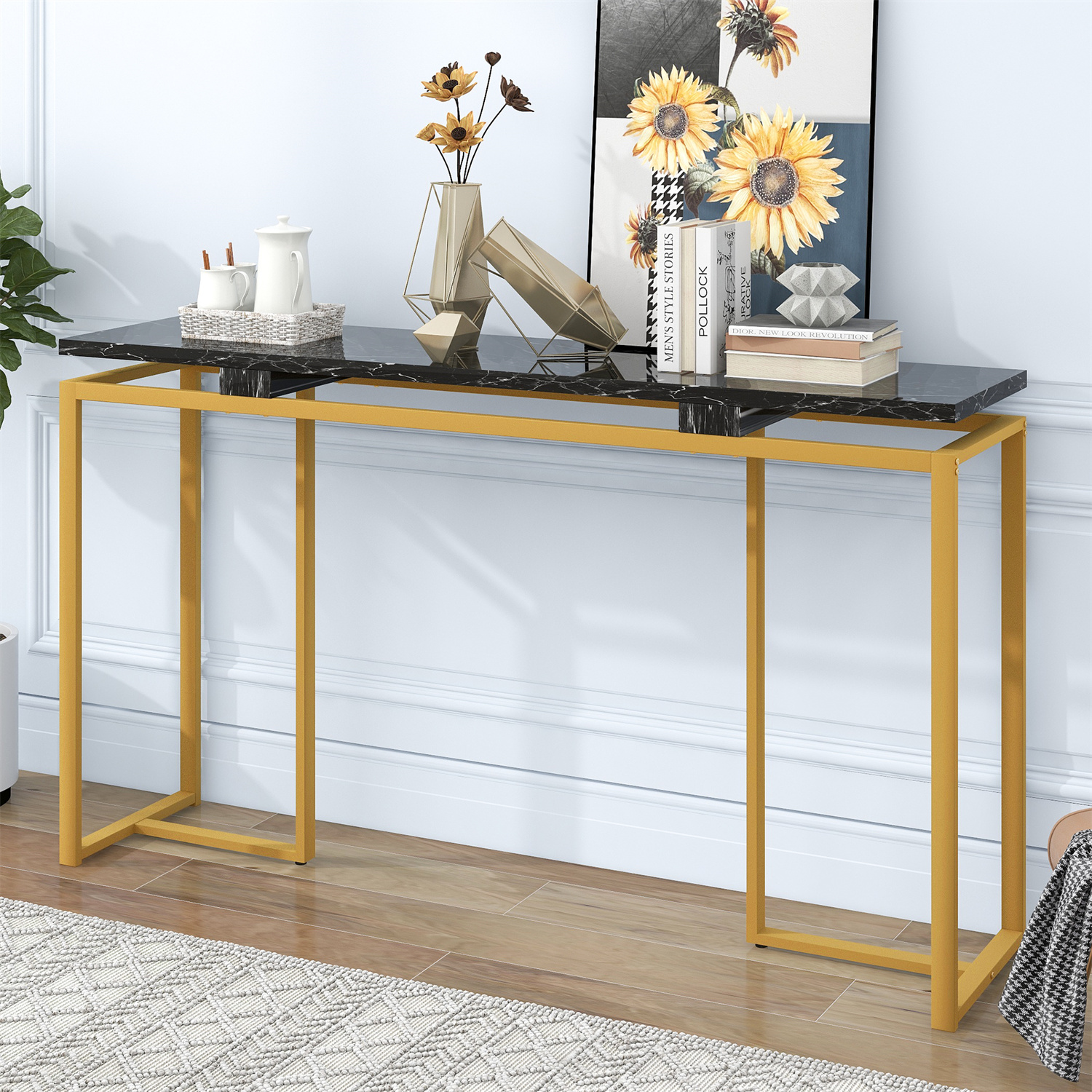 Modern Console Table, Extra Long Entryway Table with Metal Frame
