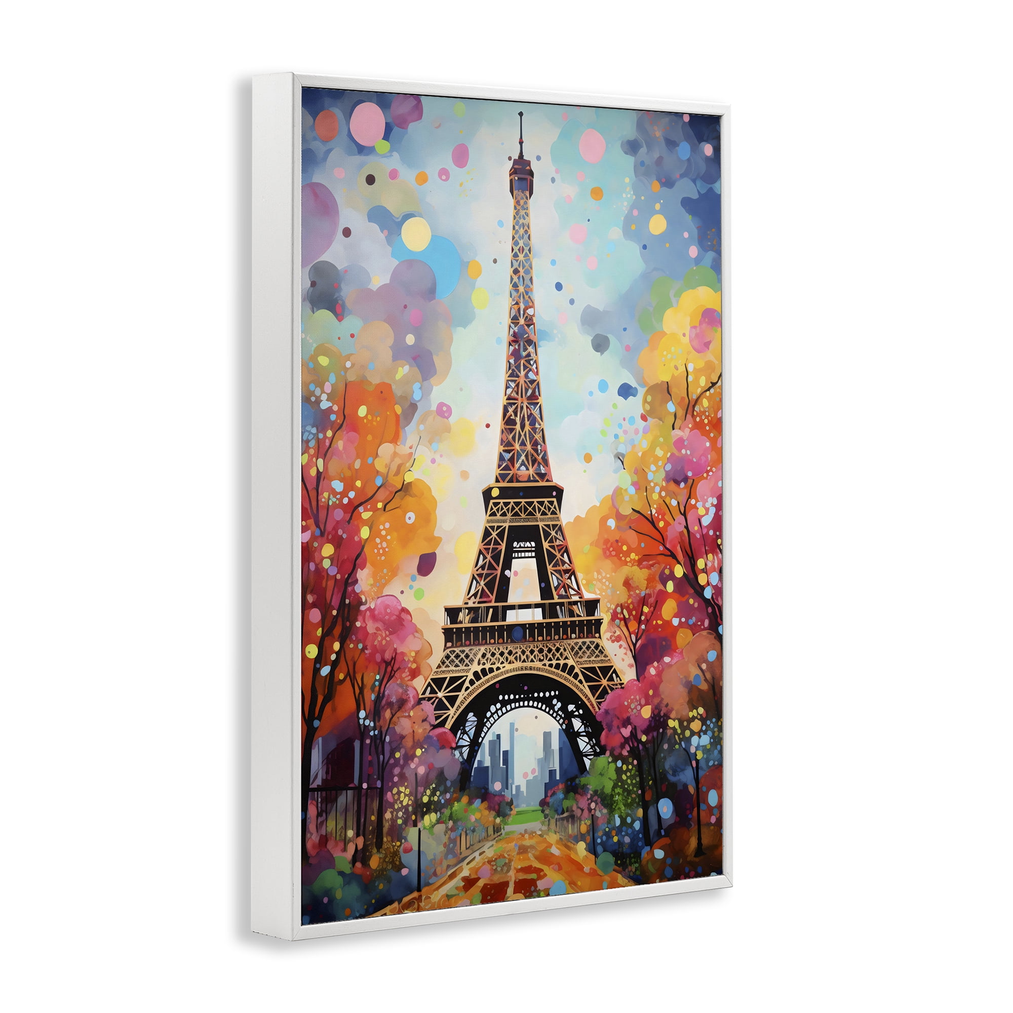 Stupell Industries Eiffel Tower with Colorful Trees White Framed Giclee Art, design by Creative Studio
