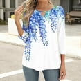 thumbnail image 4 of Save On Floral Tee Shirts for Women Rose-Flower Tunic Tops Keyhole Hollow Out T-Shirts Round Neck 3/4 Sleeve Tops Cottage Causal Blosues Lounge Dressy Work Tunics Teen Girls Clothes, 4 of 6