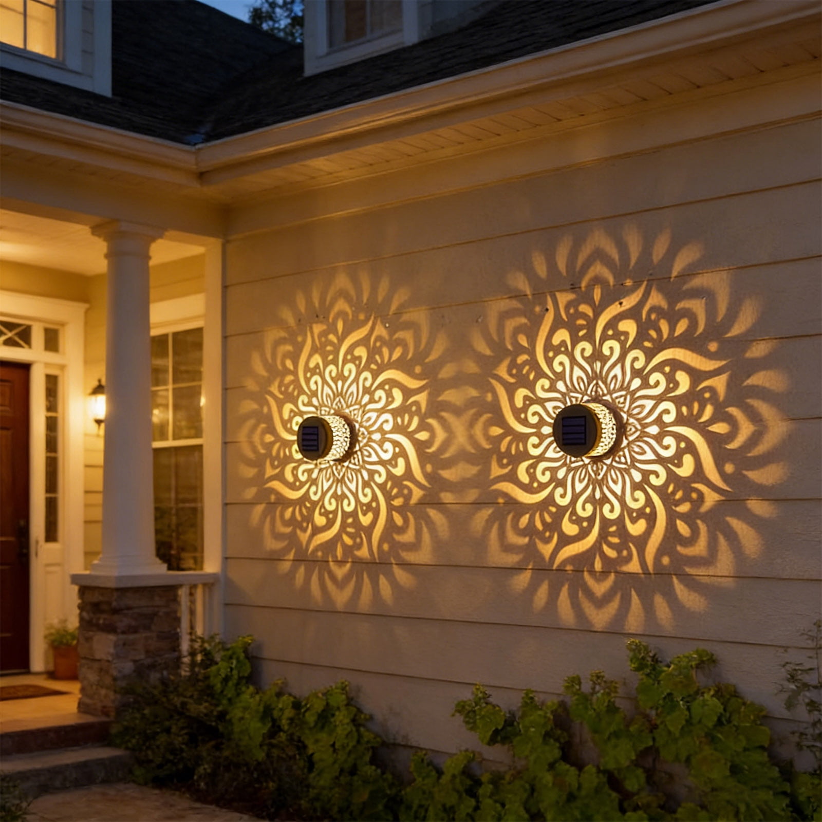 Decorative Solar Mandala Lights, Metal Solar Powered Outdoor Deck Step Wall Lights, Mandala Theme Waterproof Fence Light for Garden Post Patio Backyard Yard Decor