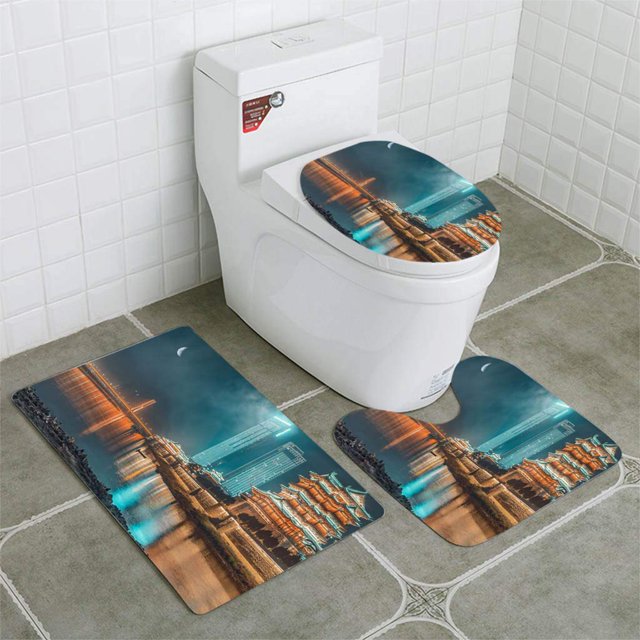 ABPHQTO Pabellón Prince Teng Tengwangge Puente del río Yangtze y edificio urbano en la luna Juego de alfombras de baño de 3 piezas Alfombra de baño Alfombra de contorno y tapa de inodoro ABPHQTO Cont-CHAPPLE-18225